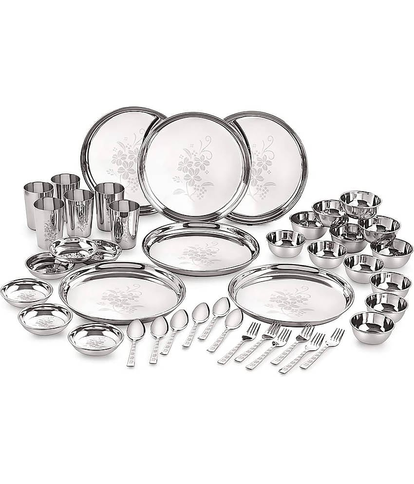 Neelam Wedding Laser Etching 42 pcs Silver Stainless Steel Dinner Set ( Pack of 1 )