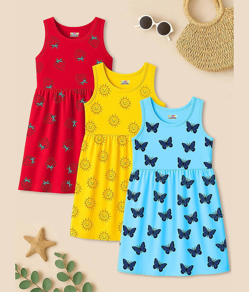 Kuchipoo Cotton Blend Dress For Girls ( Pack of 3 , Multicolor 15 )