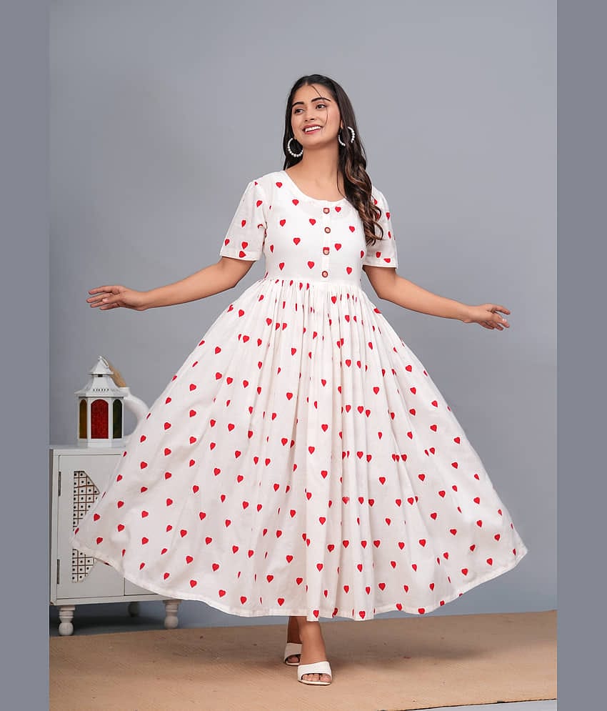 NUPITAL Rayon Printed Anarkali Women's Kurti - Off White ( Pack of 1 )