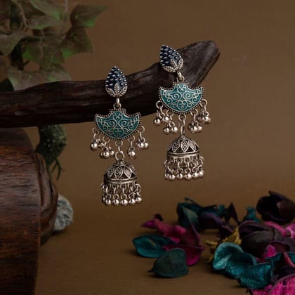 Silver Plated Enamel Artwork Fashion Jhumki Earring- AER 162
