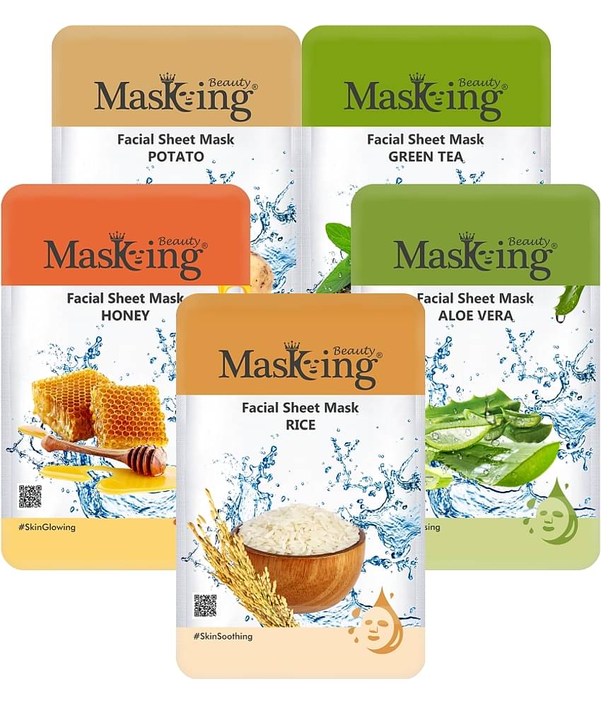 Masking Beauty Potato Green Tea Honey Aloe Vera Rice Face Sheet Mask 100 ml Pack of 5