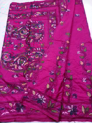 Shantiniketan Hand Embroidery Kantha Stitch Saree - Pink