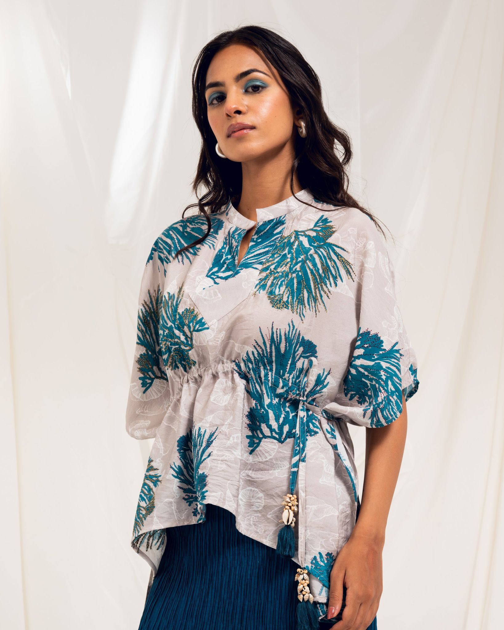 Printed Kaftan Top - Grey-XS