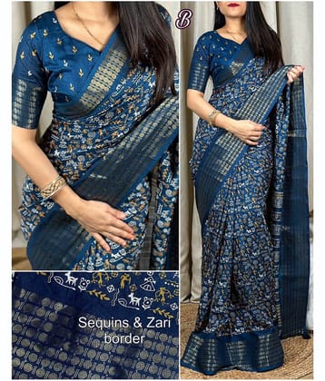 Bhuwal Fashion Art Silk Printed Saree With Unstitched Blouse Piece ( Multicolor )