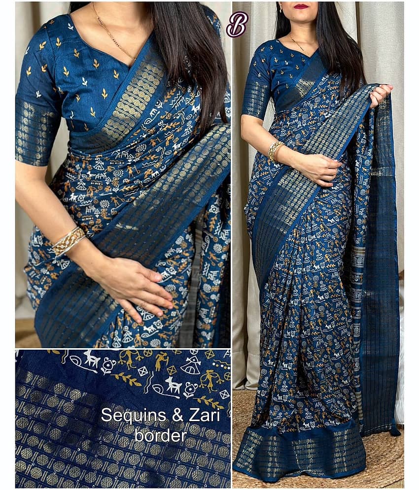 Bhuwal Fashion Art Silk Printed Saree With Unstitched Blouse Piece ( Multicolor )