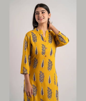 MAUKA - Yellow Rayon Women's Straight Kurti ( Pack of 1 )
