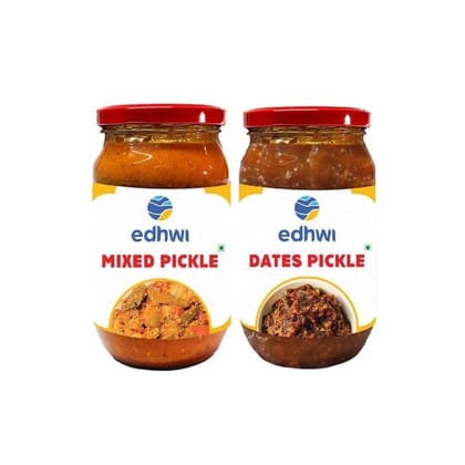 Edhwi Mixed Pickle & Dates Pickle Combo - 400g Each | Authentic Indian Flavors, No Artificial Preservatives Edhwi Mixed Pickle & Dates Pickle Combo - 400g Each | Authentic Indian Flavors, No Artificial Preservatives