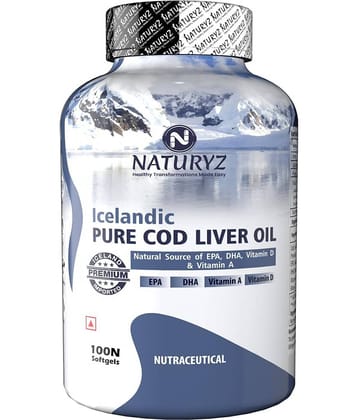 NATURYZ Icelandic COD Liver Fish Oil Capsules with Natural Omega 3 & Vitamins (A & D) - 100 softgels