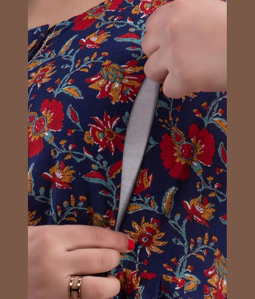 Nevisha Style Blue Cotton Maternity Tops