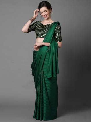 Emerald Green Woven Satin Silk Saree