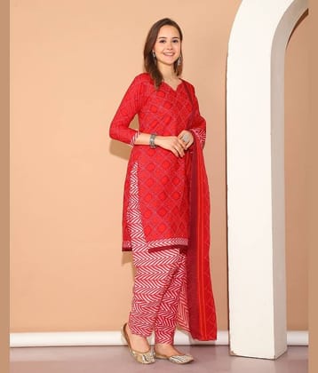 wonder weave Women Cotton Blend Printed Straight Kurti With Patiala Salwar ( Maroon )