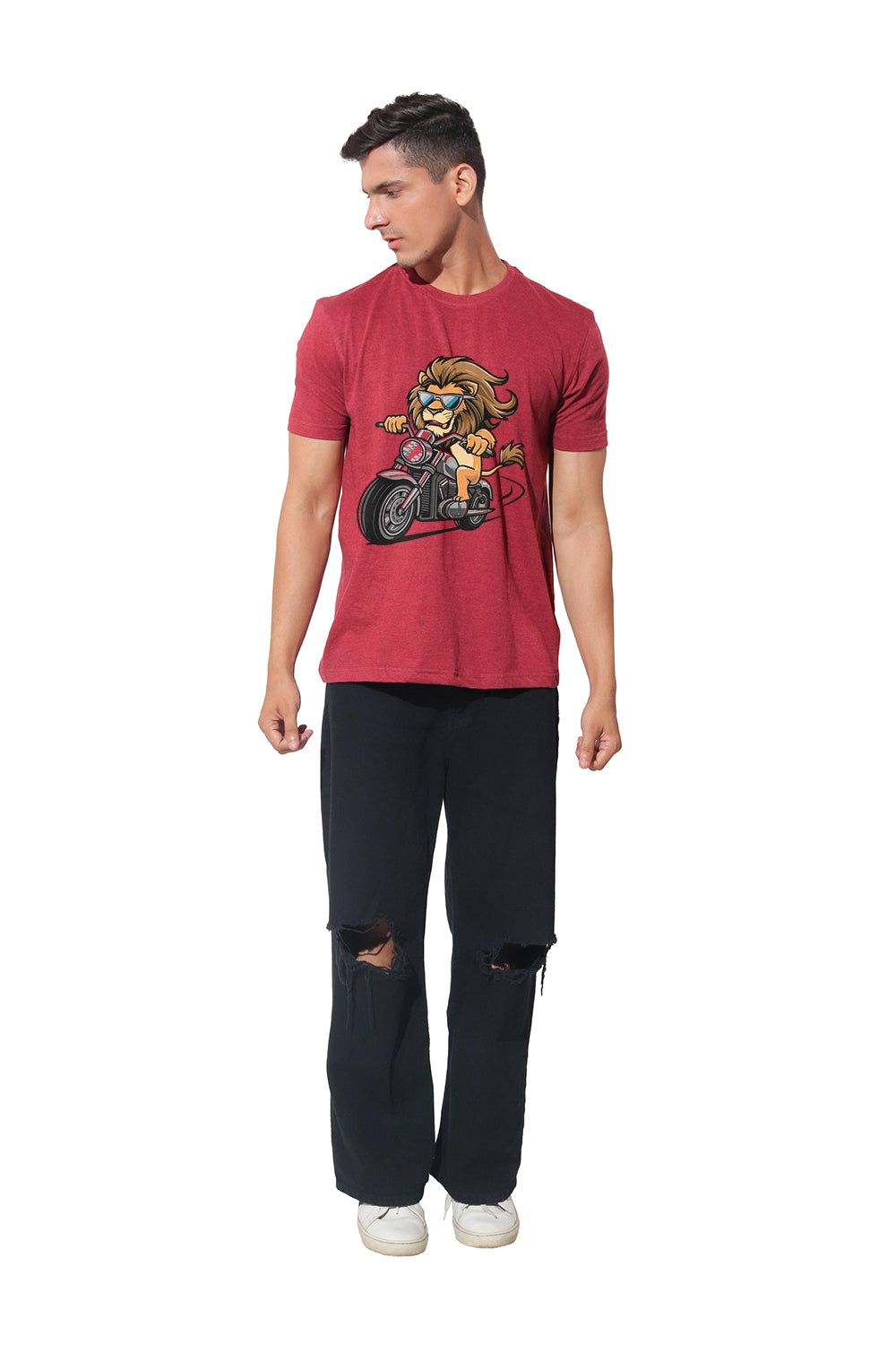 Kinnko Premium Cotton Mens Maroon Self Textured Printed T-Shirt