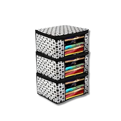 Bindian Multipurpose Saree Cover for Wardrobe Storage | Premium Non-Woven Fabric Cloth Organizer Box with Transparent Window & Zipper | Ideal for Storing Sarees & More (Beige, Pack of 3)