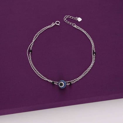 TRENDY EVIL EYE SILVER ANKLET-None / Silver