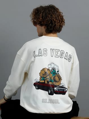 Men Printed Oversized Sweatshirt Pure Cotton Full Sleeve Off white-XS