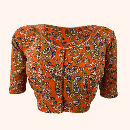Kalamkari  Cotton  Pot neck Blouse,  Orange,  BK1265-S