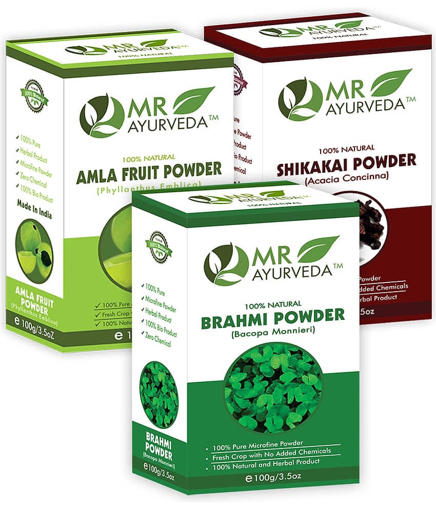 MR Ayurveda 100% Pure Brahmi Powder, Amla Powder & Shikakai Powder Hair Scalp Treatment 300 g Pack of 3