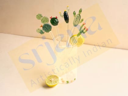 Srjana Handcrafted Cactus Glass Stirrers 2pc assorted Srjana Handcrafted Cactus Glass Stirrers 2pc assorted