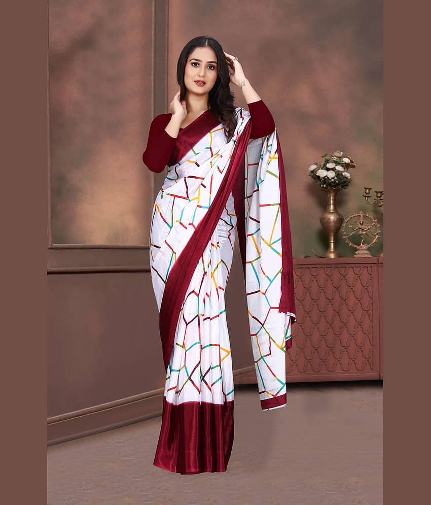 JIHANA FAB Georgette Printed Saree With Unstitched Blouse Piece ( Red )
