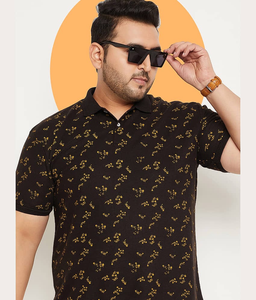 GET GOLF Pack of 1 Cotton Blend Regular Fit Printed Half Sleeves Men's Polo T Shirt ( Black )