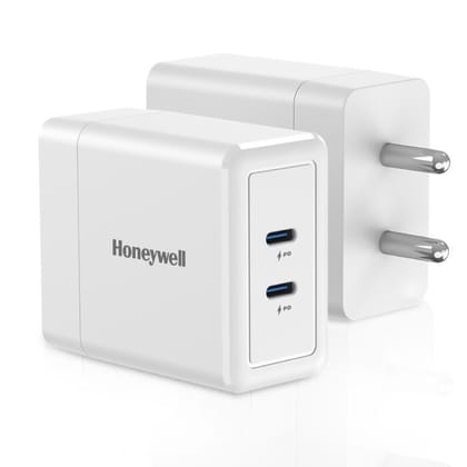 Honeywell Zest GaN 45W Charger, Ultra-Fast Wall Charger with PPS Support, 2xType C PD 3.0 Port, Compatible with All smartphones and Smartwatches- White