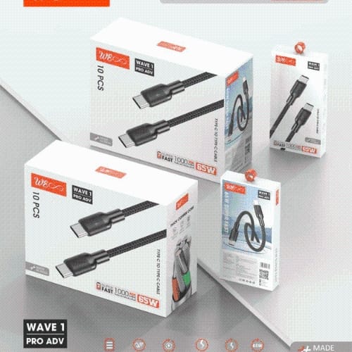 Walta Elite Wave 1 Pro Advance Braided Type C to Type C Cable, Tangle free and Fast charge Cable- Black