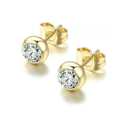 Daily Wear Gold Plated White Zircon Stud Earrings For Girls and Women-Gold