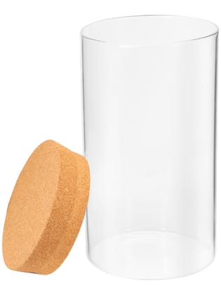 NATURALLYOURS Borosilicate Glass Storage Jar with Cork Lid - Airtight Container for Kitchen Pantry Organization Eco-Friendly, Durable, Stylish Home Look 100mm
