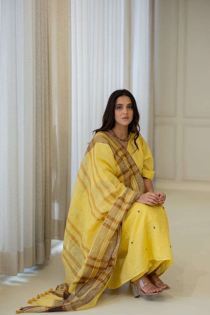 Marigold Linen Kurta Set with Dupatta-S