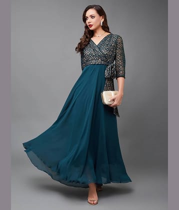 Miss Chase Women Georgette Printed Wrap Dress ( Teal )