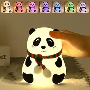 Rechargeable Silicone Panda Night Light for Kids | 7-Color LED Changing Lamp | Adorable Room Decor & Gift for Toddlers, Teens, & Valentines Day Present | Soft BPA-Free Nightlight