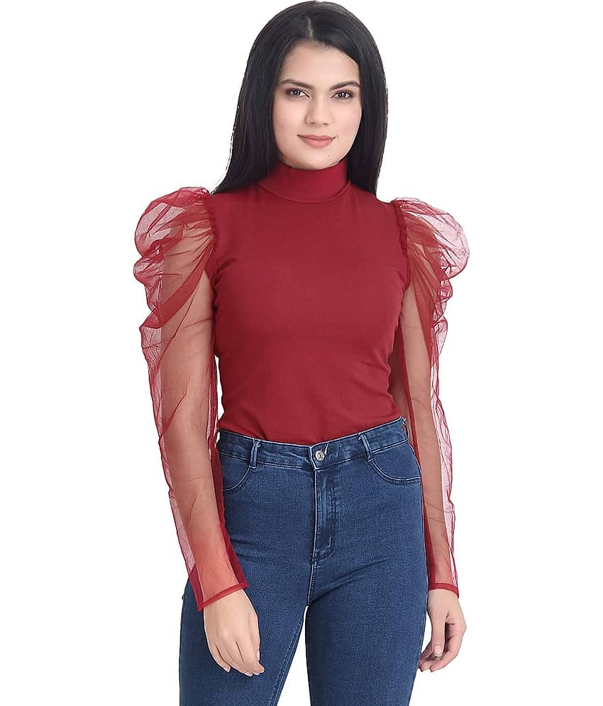 SAAKAA Women's Viscose Regular Top ( Maroon )