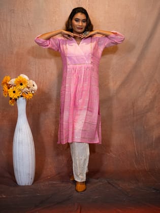 Pink sequance flare kurta-M