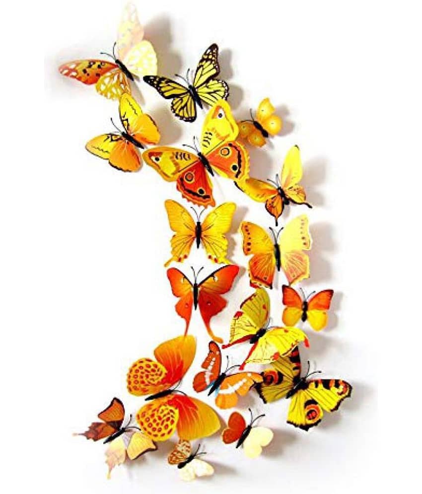 Idream Yellow Butterfly Magnet Nature 3D Sticker ( 12 x 9 cms )