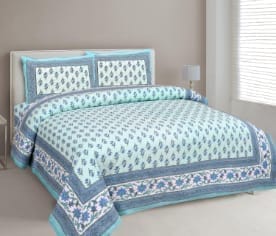 Cultural Jaipuri Sanganeri Pure Cotton Double Bedsheet Set
