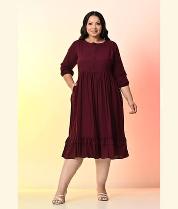 PrettyPlus by Desinoor.com Women Cotton Blend Solid Fit & Flare Dress ( Wine )