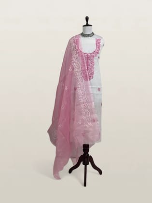 Kota Doria Dress Material Magenta Pink Floral Yoke Kota Doria Dress Material Magenta Pink Floral Yoke