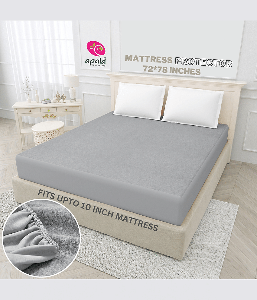 Apala - Cotton Terry Water Proof Double King Size Mattress Protector - 198 cm (78") x 183 cm (72") - Gray