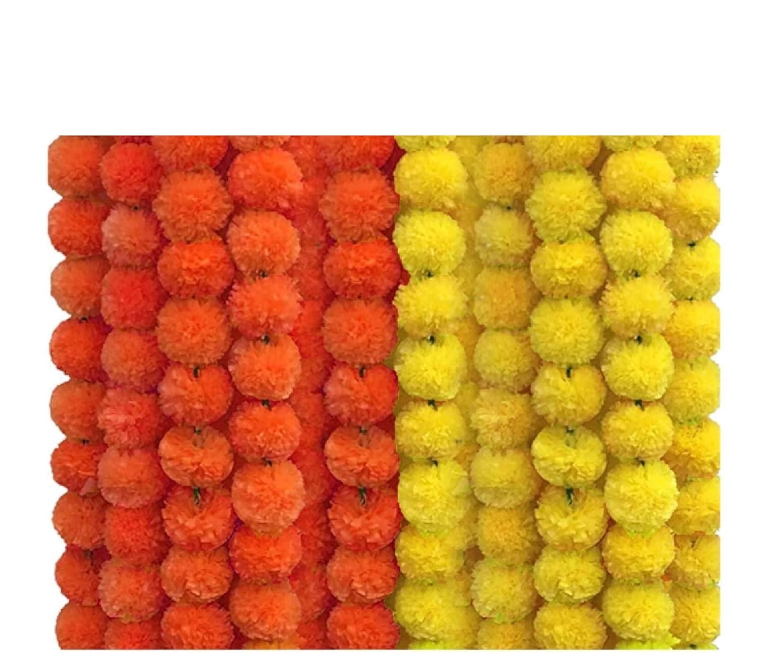 Rudra Artificial Marigold Flowers Garland for Diwali, Pooja Room, Ganpati ,Home Decore Yellow, Orange Marigold Artificial Flower (140 cm, Pack of 10, Garlands)