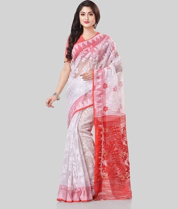Desh Bidesh Cotton Self Design Saree With Unstitched Blouse Piece ( Red )