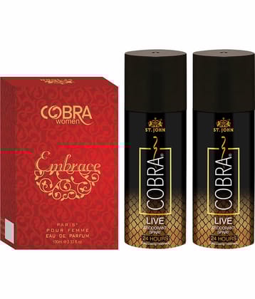 ST.JOHN Cobra Live 150ml*2 & Cobra Embrace 100ml Deodorant Spray & Perfume for Men (400ml) Pack of 3