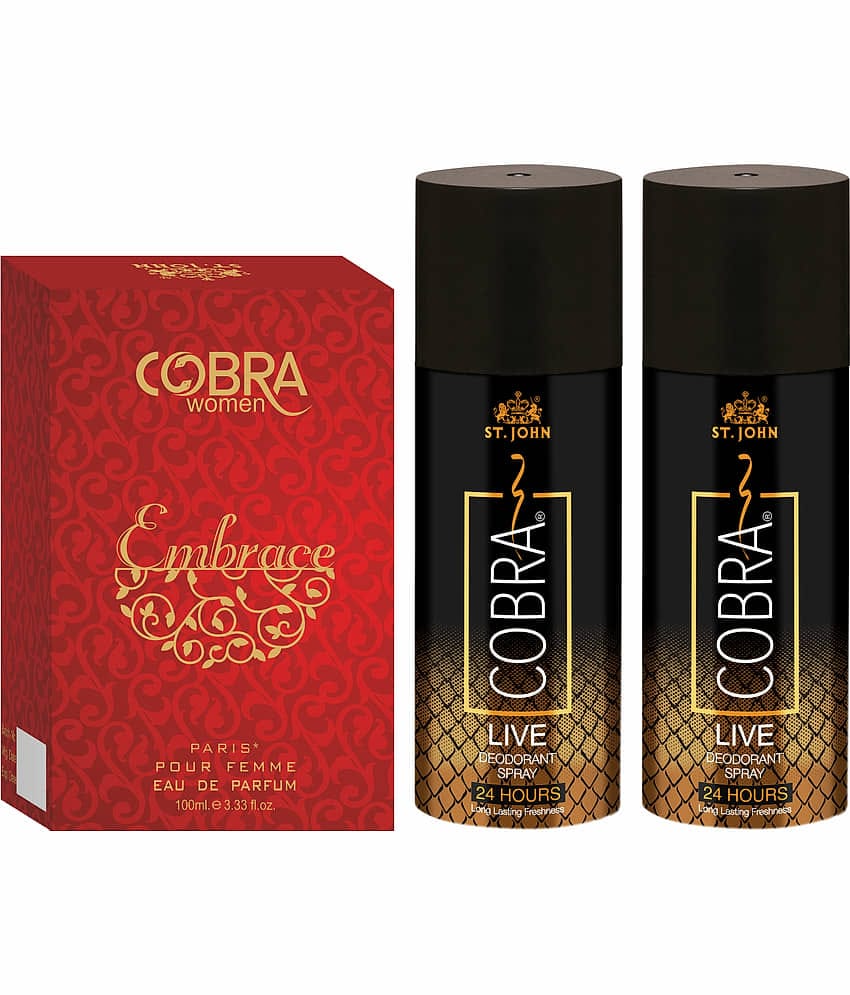 ST.JOHN Cobra Live 150ml*2 & Cobra Embrace 100ml Deodorant Spray & Perfume for Men (400ml) Pack of 3