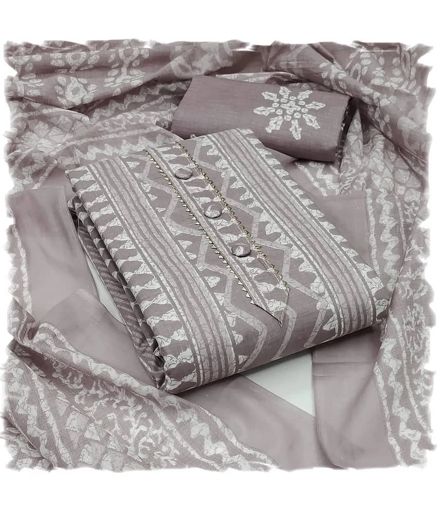 Sidhidata Unstitched Cotton Blend Printed Dress Material - Grey Melange ( Pack of 1 )