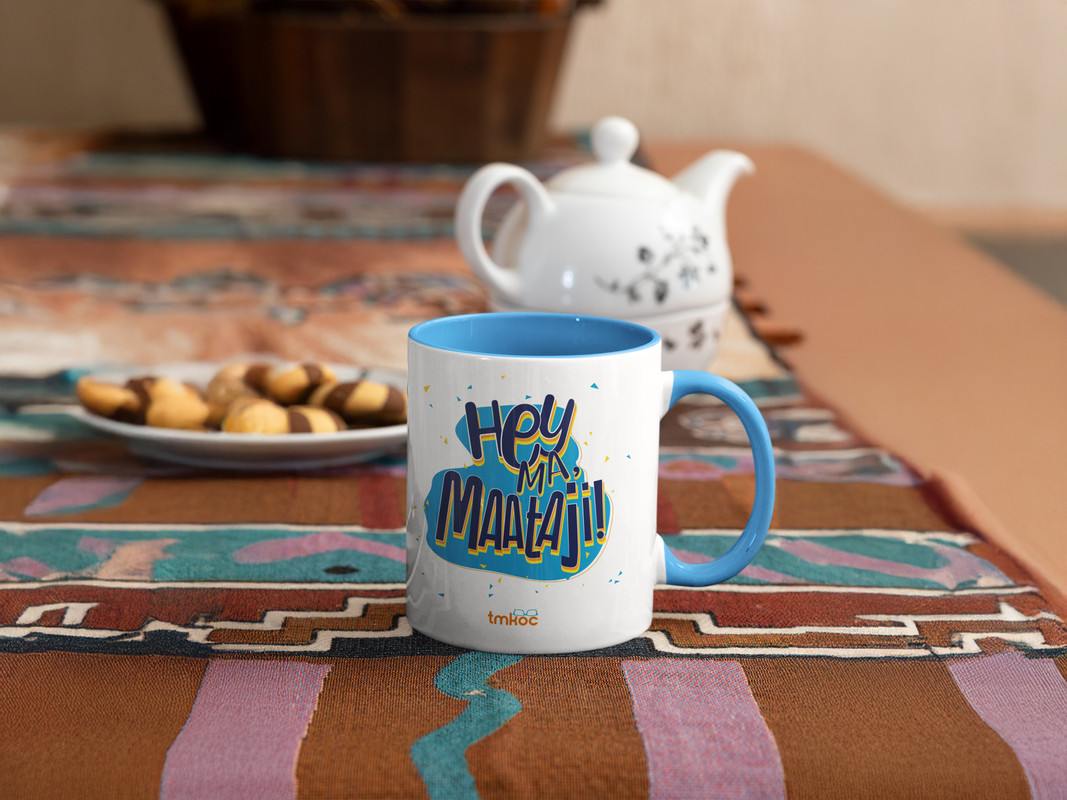Taarak Mehta Ka Ooltah Chashmah|Ceramic Printed White Coffee Mug 325ML|Coffee Mug Inner and Handle Blue Color