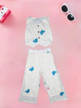 Girl's Embroidered Khadi Cotton Co-Ord Set [GCS-7635] (1-12 Years)-1-2Y (Size - 18) / Cotton