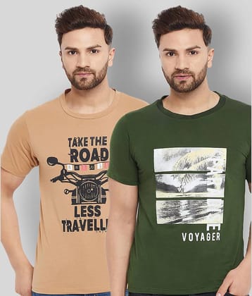 The Million Club Pack of 2 Cotton Blend Regular Fit Men's T-Shirt ( Green )