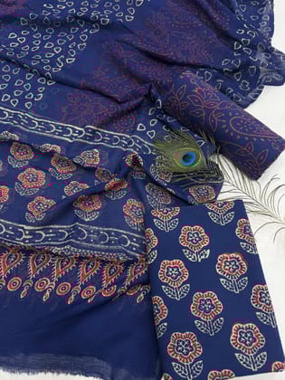Pure Cotton Unstitched Suit With Chiffon Dupatta-As shown in picture / 2.5 mtr each / Pure cotton with chiffon dupatta