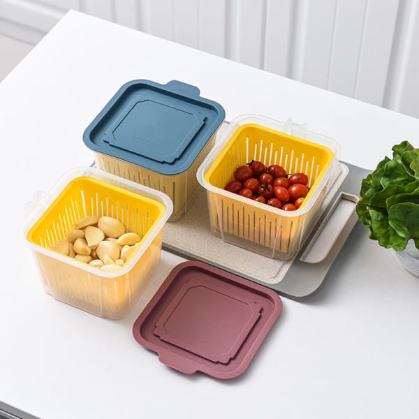 Wholesale Item - FRIDGE STORAGE BOX WITH DRAIN SET OF 4 REFRIGRATOR - MOQ 7 Pieces