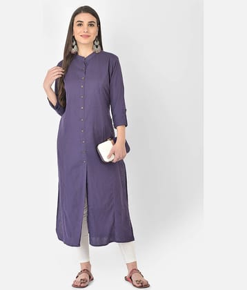 Pistaa - Purple Cotton Blend Women's Front Slit Kurti ( Pack of 1 )