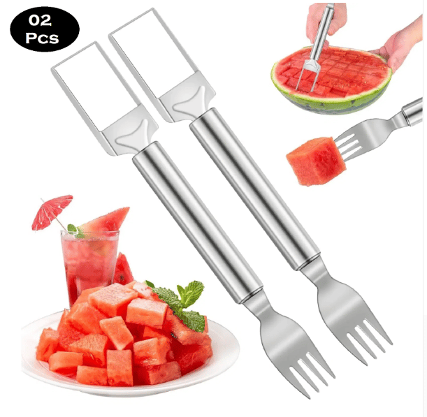 VillWin Silver Stainless Steel 2-in-1 Fruit Melon Fork Slicer Cutter ( Set of 1 )
